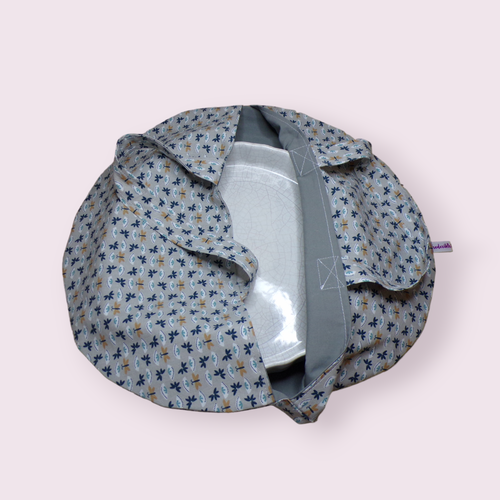 Porte-plat en tissu, sac à tarte, sac à plat rond grande capacité modèle papillons fond gris