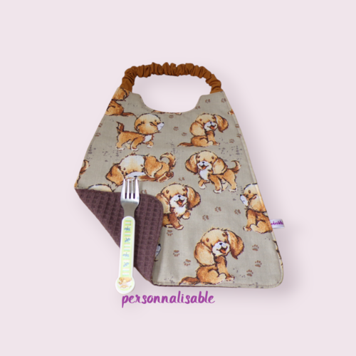 Serviette de cantine élastique enfant, bavoir maternelle, serviette personnalisable, modèle petits chiens