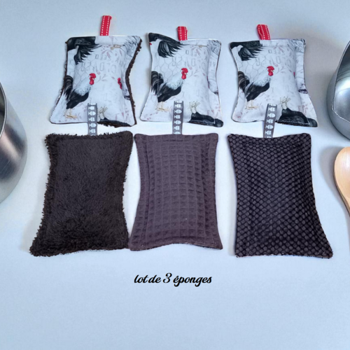 Lot de 3 éponges lavables - trio d'éponges lavantes et grattantes modèle au choix