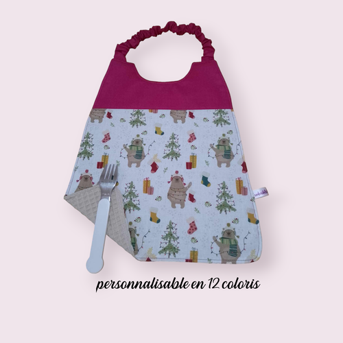 Serviette de cantine élastique enfant bio, bavoir maternelle, serviette personnalisable, modèle noël