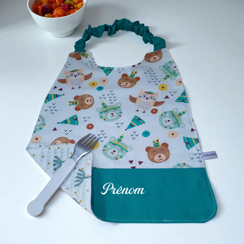 Serviette de table élastique et/ ou pochette enfant bavoir maternelle, personnalisables modèle au choix