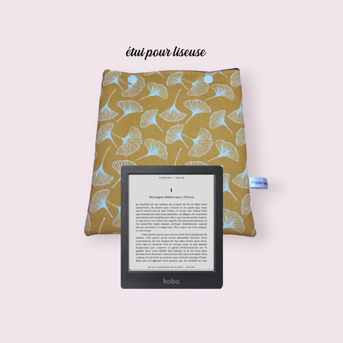 Housse, étui de protection ouatiné pour liseuse kobo modèle ginko ocre