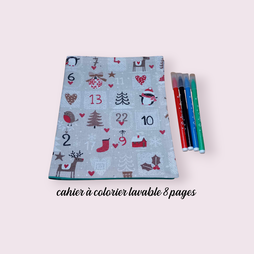 Cahier à colorier lavable, livre de coloriage pour enfant modèle noël fond gris