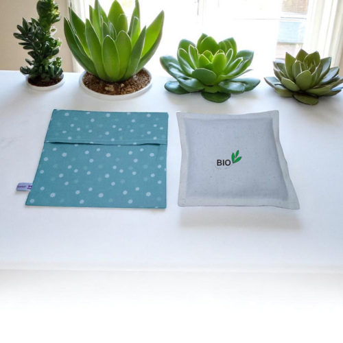Bouillotte sèche coton bio  aux graines de lin, déhoussable et lavable, modèle au choix
