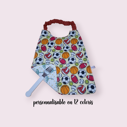 Serviette de cantine élastique enfant, bavoir maternelle, serviette personnalisable, modèle ballons et balles
