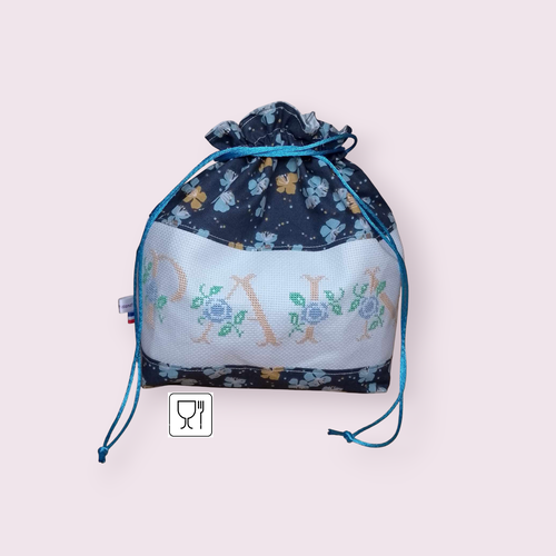 Sac à pain brodé main, modèle unique, intérieur coton bio modèle fleurette