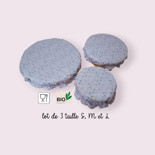 Lot de 3 charlottes alimentaires coton bio doublé pul certifié contact alimentaire modèle fond gris