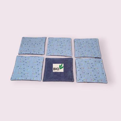 Lingettes x 6 en popeline de coton bio et éponge de fibre de bambou modèle fond gris