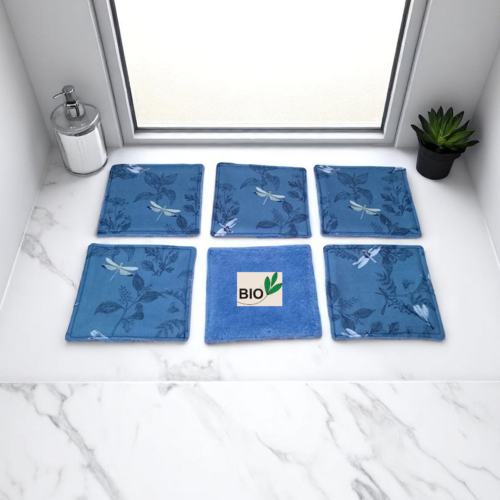 Lingettes x 6 en popeline de coton bio et éponge de fibre de bambou modèle au choix