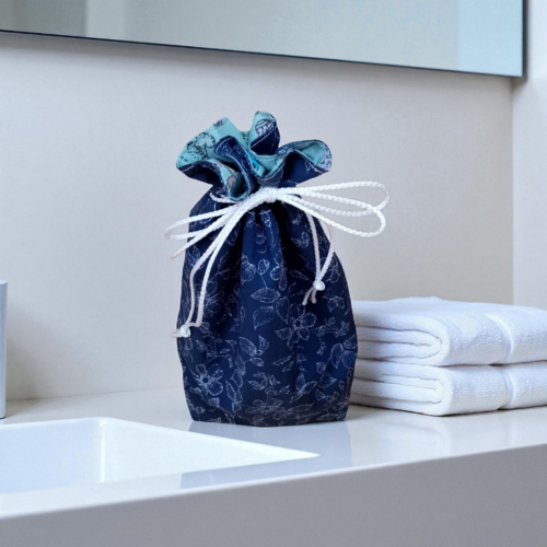 Sac de stockage doublé tissu imperméable pour papier toilette lavable motif fleuri sur fond marine