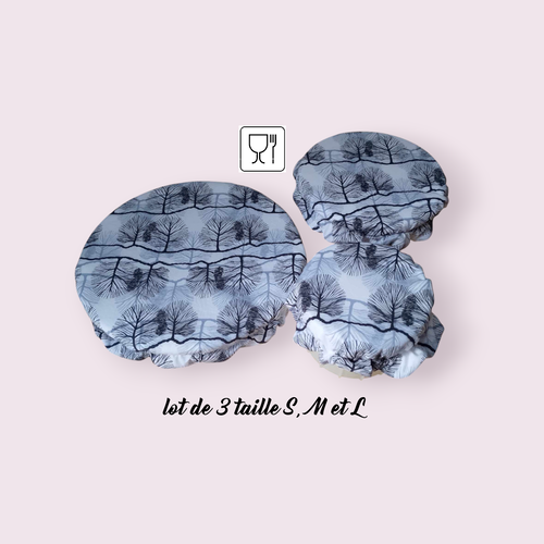 Lot de 3 charlottes alimentaires coton doublé pul certifié contact alimentaire modèle arbres