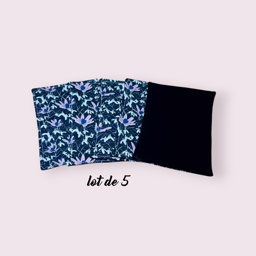 Papier toilette lavable, réutilisable en lot de 5 feuilles motif fleuris kaki