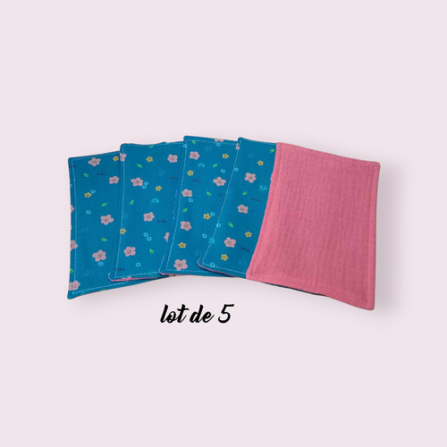 Papier toilette lavable, réutilisable en lot de 5 feuilles motif fleurs vert et orange