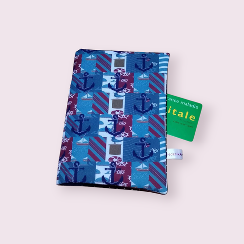 Pochette, étui à ordonnances, carte vitale et carte mutuelle modèle ancre marine