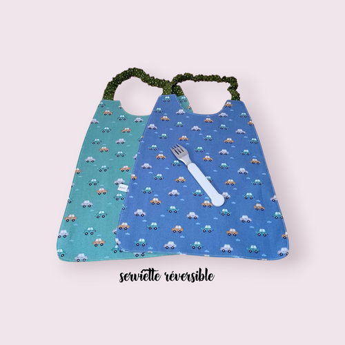 Serviette de cantine élastique réversible enfant, bavoir maternelle, modèle au choix