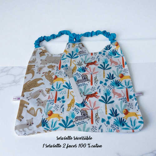 Serviette de cantine élastique réversible enfant, bavoir maternelle, modèle au choix