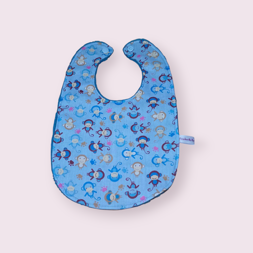 Bavoir bébé taille naissance, doublé d'éponge bambou bleue