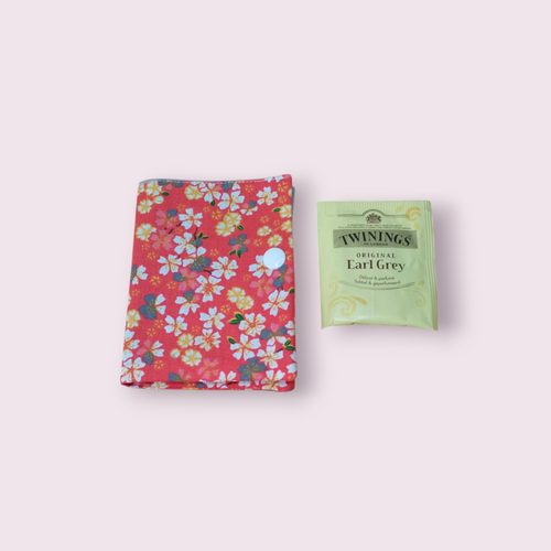 Portefeuille, porte sachets de thé, tisane, accessoire de sac à main modèle fleuri fond orange
