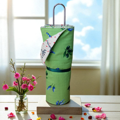 Essuie tout lavable 6 feuilles, coton doublé nid d'abeille modèle lavande et olive