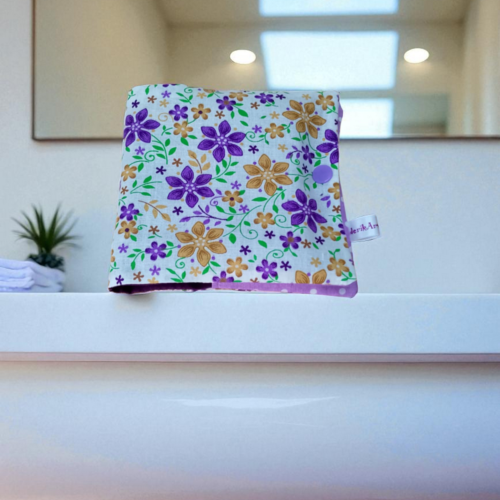 Pochette de 6 lingettes lavables fleurs coloris ocre et violet