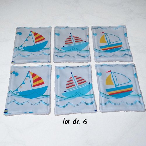Lot de 6 débarbouillettes / grandes lingettes enfant coton et éponge bambou