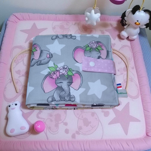Livre bébé tissu 10 pages, quiet book, éveil bébé, livre silencieux, modèle éléphants