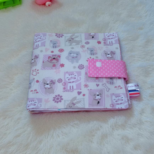 Livre bébé tissu 10 pages, quiet book, éveil bébé, livre silencieux, modèle petits animaux de compagnie