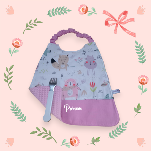 Serviette de table élastique et/ ou pochette enfant bavoir maternelle, personnalisables modèle au choix