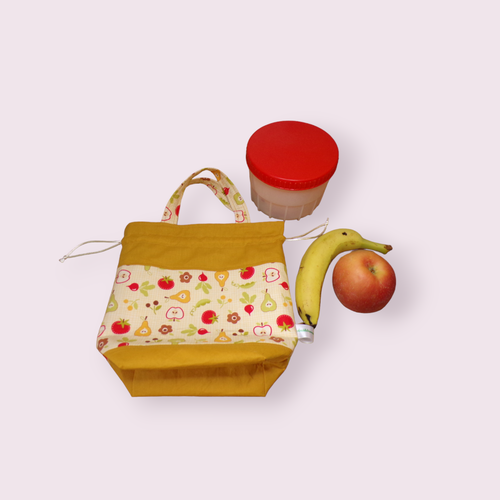 Lunch bag, sac déjeuner, sac repas lavable, modèle fruits / moutarde