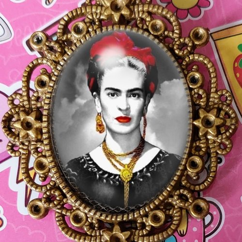 Broche retro vintage portrait frida kahlo grande dimension.