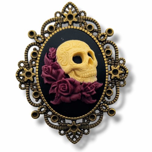 Broche camée retro vintage halloween skull résine