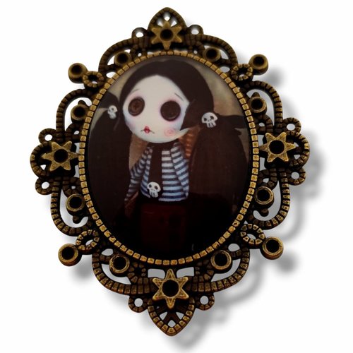 Broche poupée gothique skull penny dreadful halloween