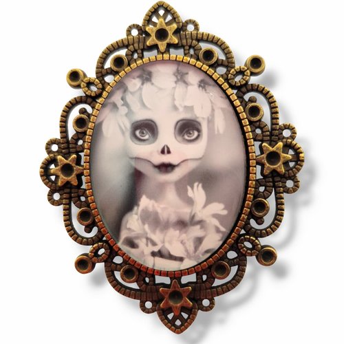 Broche halloween poupée blythe skull gothique penny dreadful