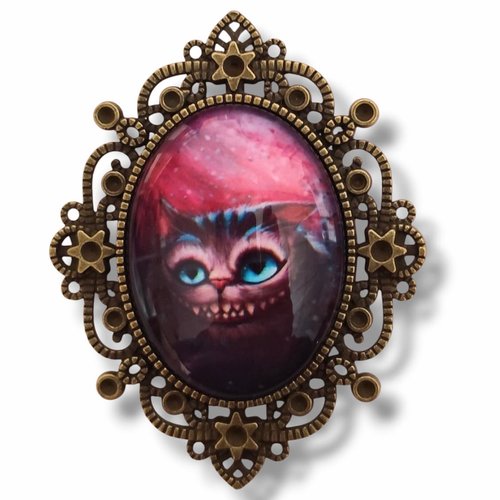 Broche chat du cheshire - accessoire alice - cadeau pays des merveilles.
