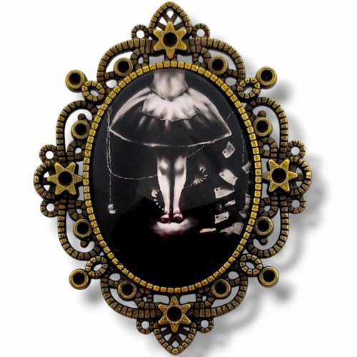 Broche alice gothique chat cheshire. accessoire pays des merveilles.