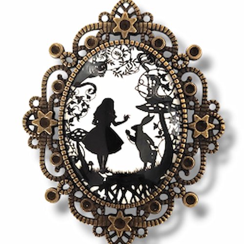 Broche alice et lapin blanc - accessoire grand format pays des merveilles - cadeau femme unique