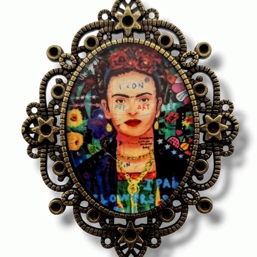 Broche retro frida kahlo. bijou camée rockabilly pin up