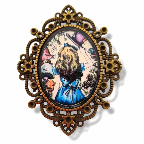 Broche alice pays des merveilles chat cheshire gothique pin up