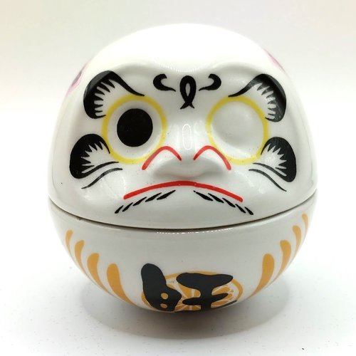 Daruma blanc porte-bonheur japonais fait main porcelaine