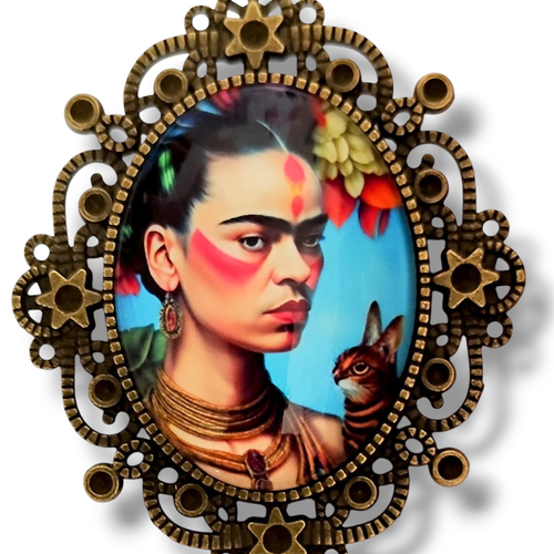 Broche rétro frida kahlo. portrait artiste peintre mexicaine.
