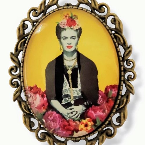 Broche camée frida kahlo retro vintage pin up. grande dimension