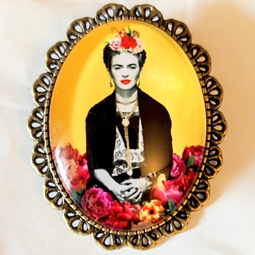 Broche camée frida kahlo retro vintage pin up. grande dimension