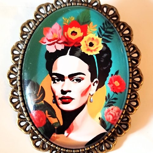 Broche camée frida kahlo rockabilly pin up. grande dimension