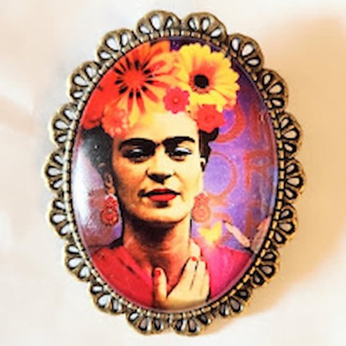 Broche camée frida kahlo rockabilly pin up. cadeau unique.