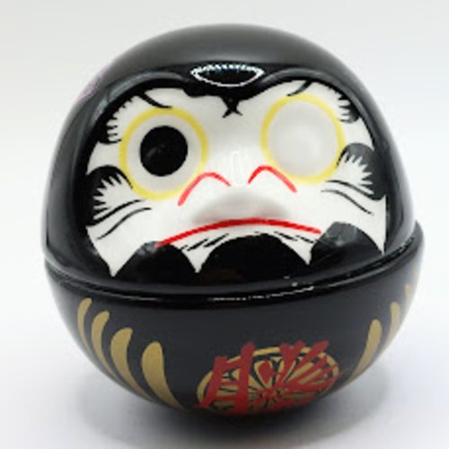 Daruma noir porte-bonheur japonais fait main porcelaine