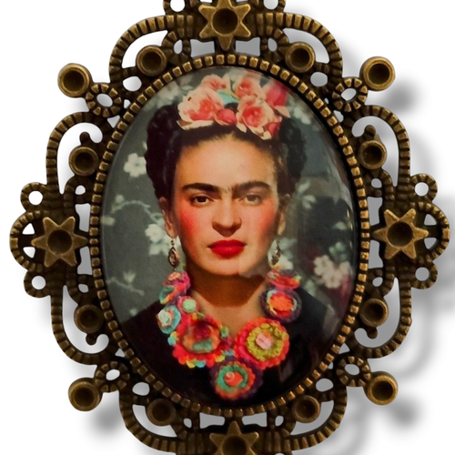 Broche camée ovale frida kahlo retro vintage pin up. grande dimension