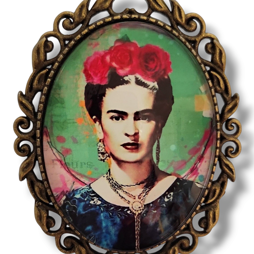 Broche camée portrait frida kahlo retro vintage. cadeau amie.