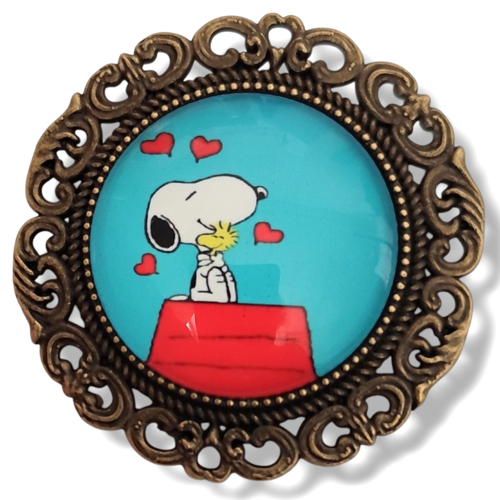 Broche ronde snoopy et woodstock. fait main.