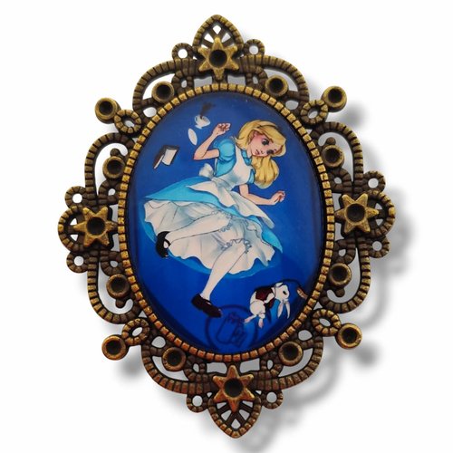 Broche camée verre pays des merveilles. accessoire femme rétro vintage. cadeau anniversaire fait main.