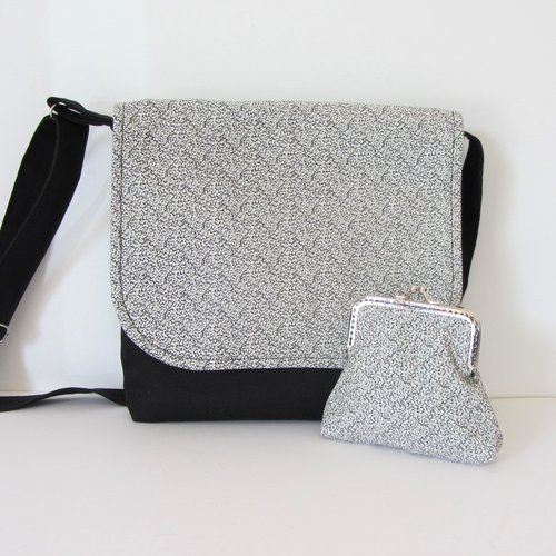 Sac besace et porte monnaie noir et blanc